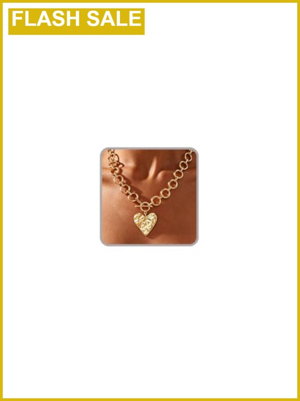 Gold Chunky Statement Necklace Large Heart Hollow Square Toggle Chain Boho